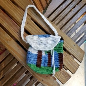 crochet forest drawstring bag